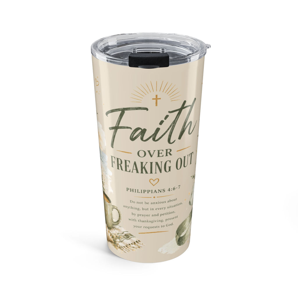 Faith Over Freaking Out™ Coastal Scripture Tumbler | Philippians 4:6–7 | 20 oz Insulated Travel Cup