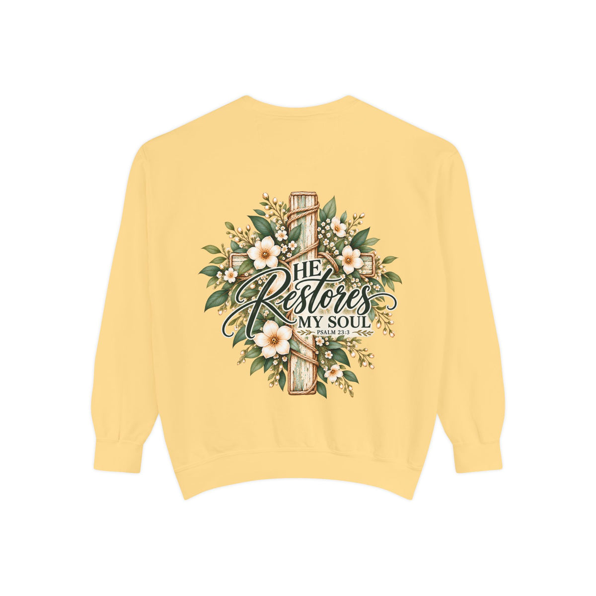 He Restores My Soul Sweatshirt | Psalm 23:3 Christian Crewneck | Botanical Faith Sweatshirt | Christian Gift for Women