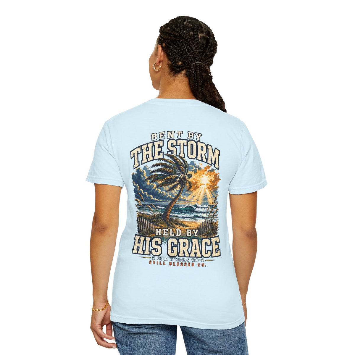 Bent by the Storm, Held by His Grace Comfort Colors® Tee | Coastal Christian Shirt | Women’s Faith Graphic T-Shirt