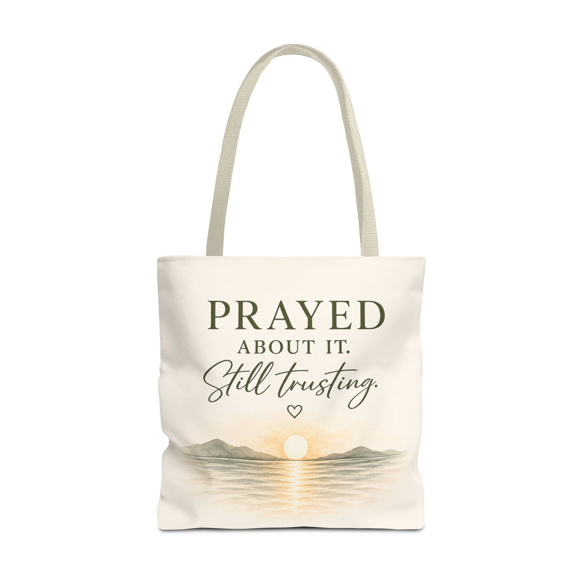 Prayed About It. Still Trusting.™ Double-Sided Faith Tote Bag | Minimalist Christian Canvas Tote | Coastal Watercolor Gift for Women