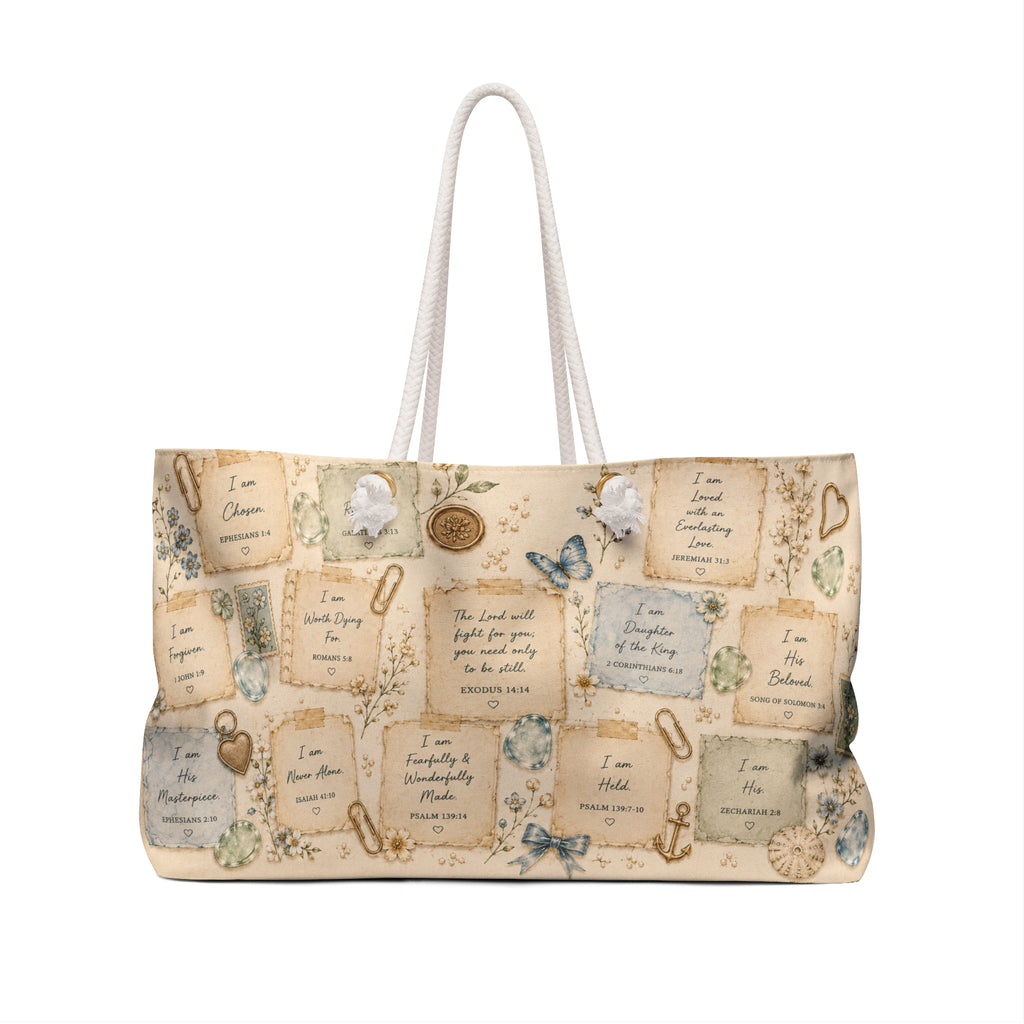 Shore of His Promises™ Weekender Bag | Luxury Coastal Christian Beach Bag | Faith Travel Tote | Oversized Beach Tote | Still Blessed Co.