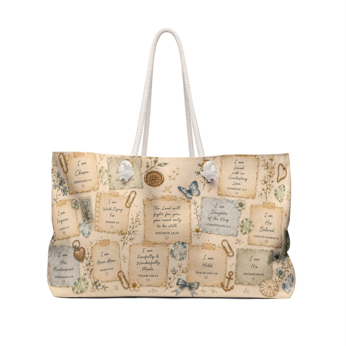 Shore of His Promises™ Weekender Bag | Luxury Coastal Christian Beach Bag | Faith Travel Tote | Oversized Beach Tote | Still Blessed Co.