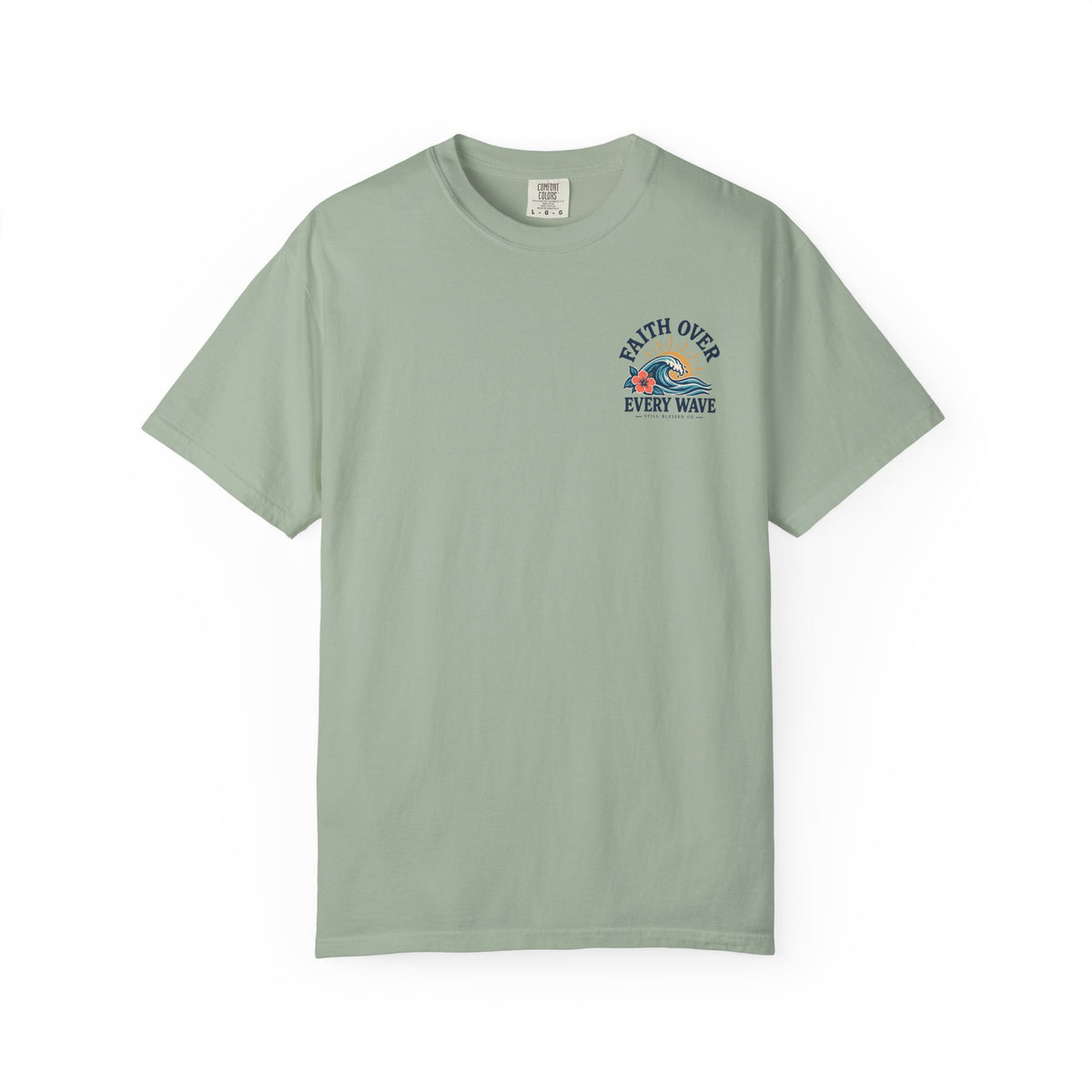 Faith Over Every Wave Christian T-Shirt | Coastal Faith Comfort Colors Tee | Mark 4:39 Beach Shirt | Front & Back Design