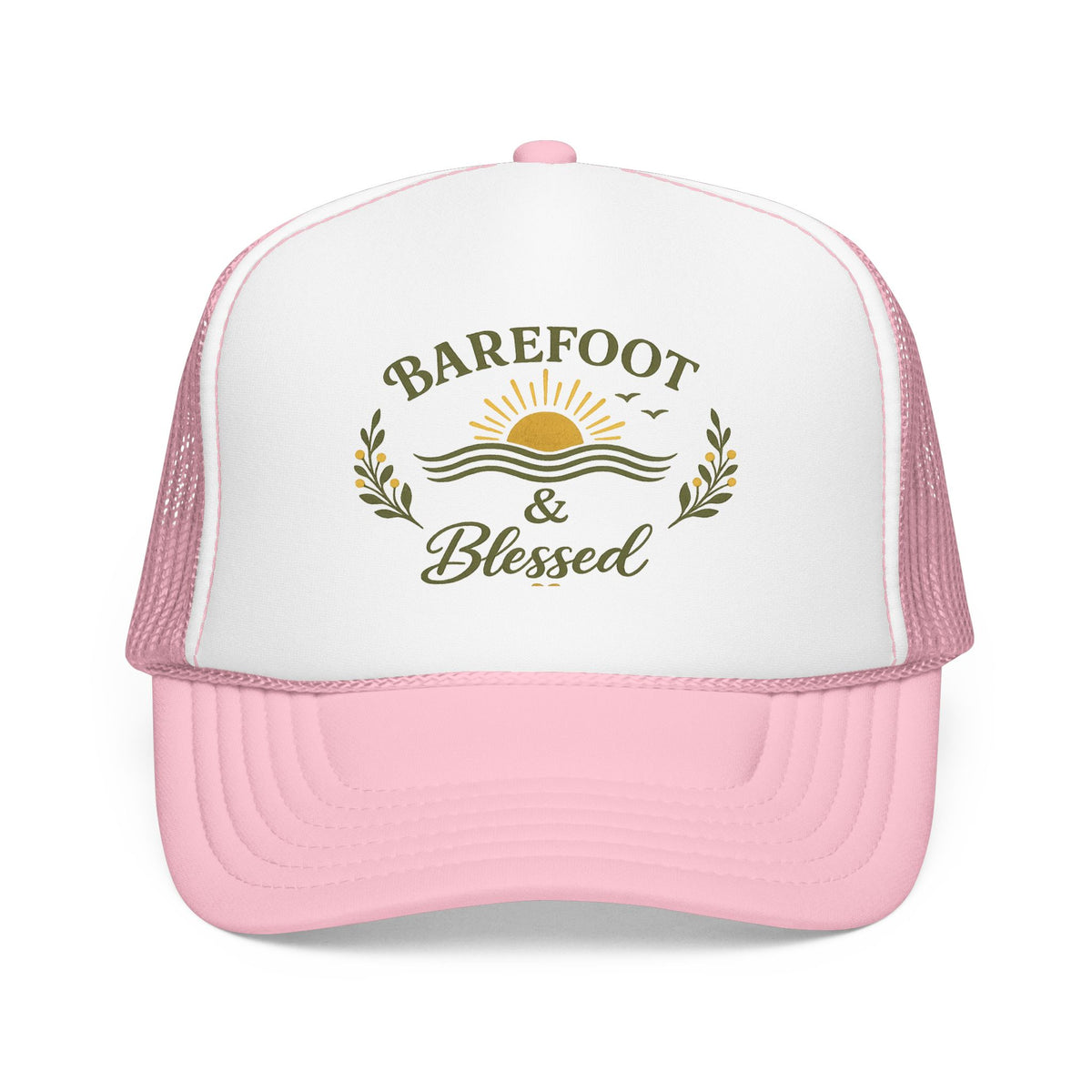 Barefoot & Blessed™ Coastal Christian Trucker Hat | Women's Boutique Beach Snapback | Faith Lifestyle Hat | Still Blessed Co.