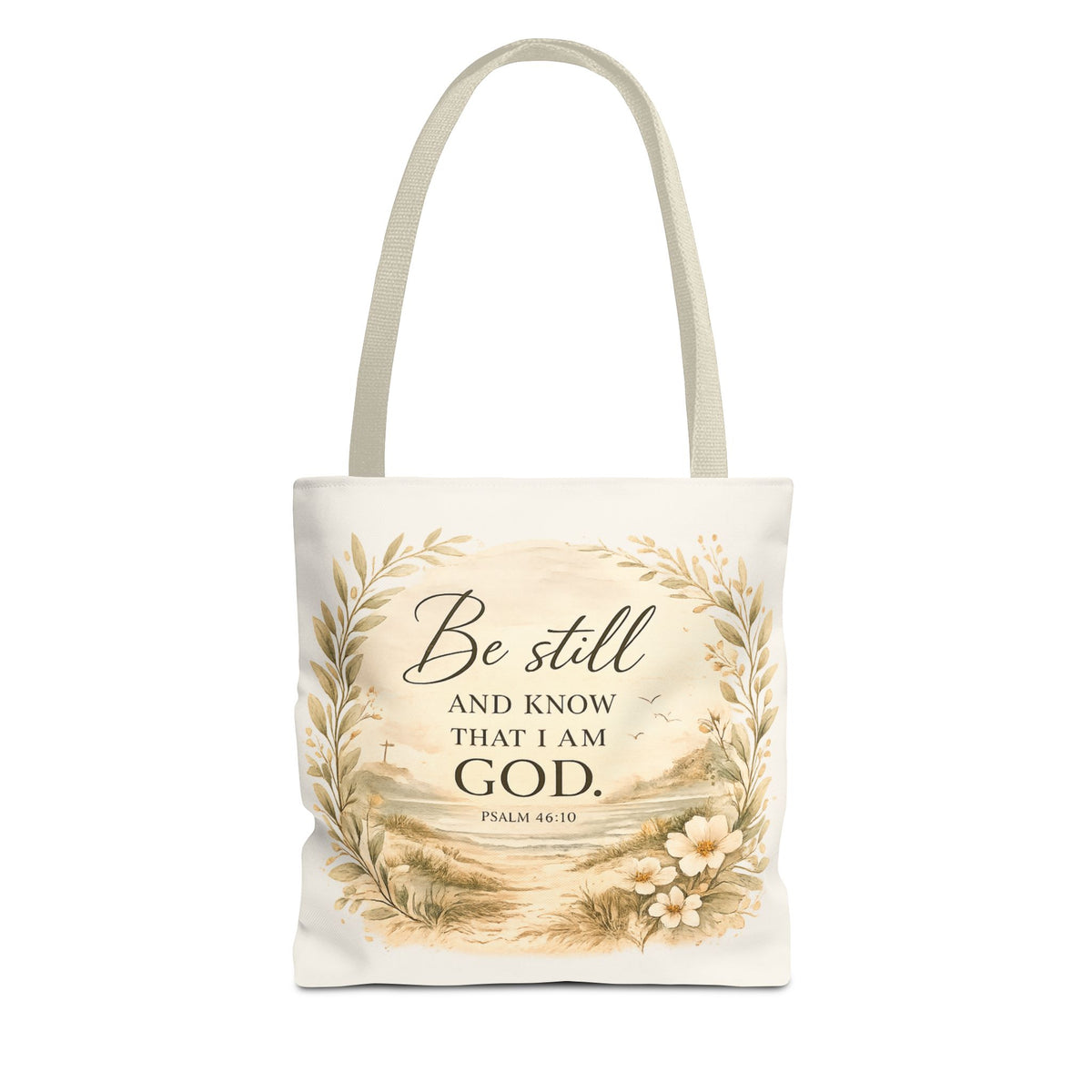 Be Still & Know™ Double-Sided Coastal Tote Bag | Psalm 46:10 Christian Canvas Tote | Beach Path Watercolor Bag | Boutique Gift for Women