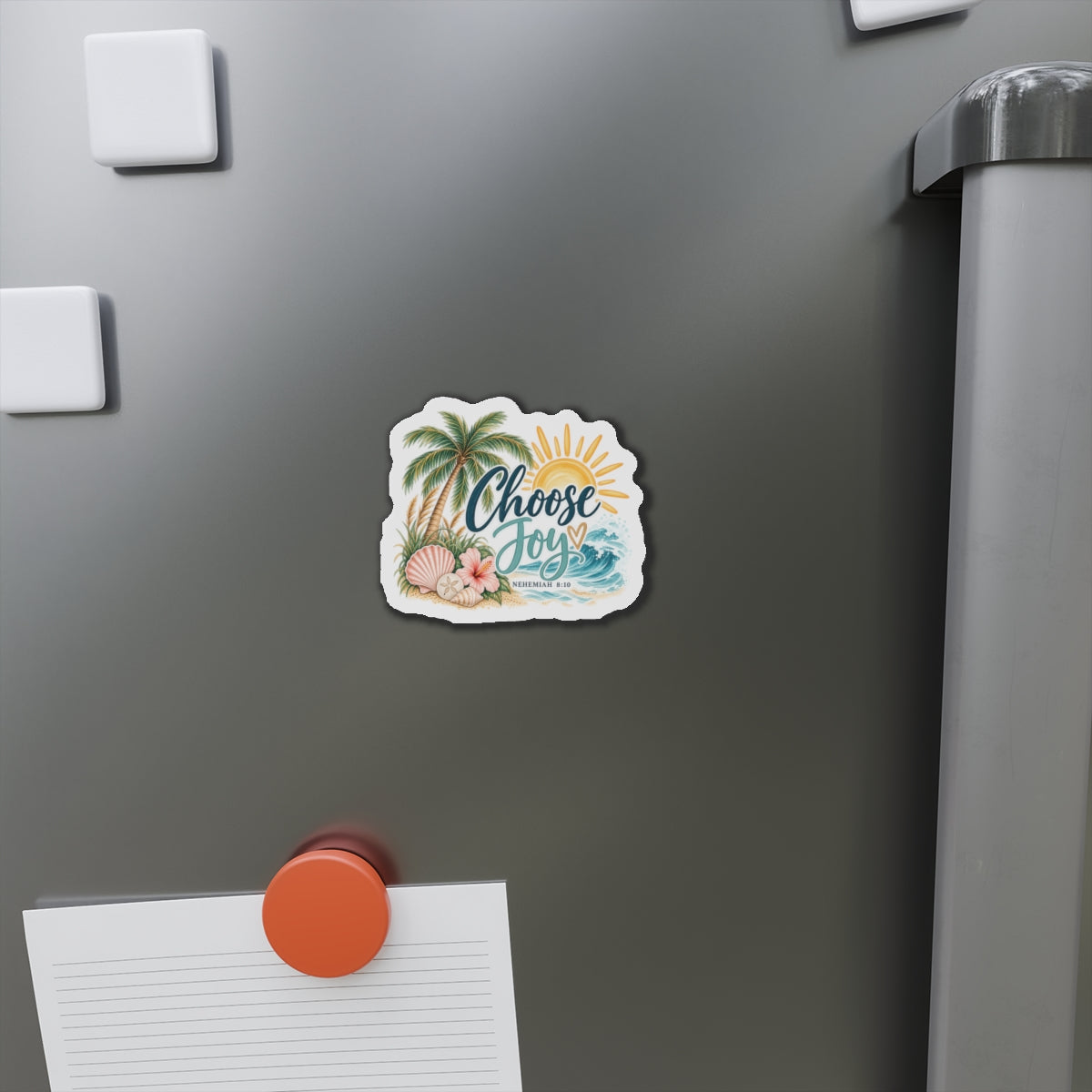 Choose Joy Beach Magnet — Inspirational Faith Shells & Palm Tree Die-Cut Refrigerator Magnet