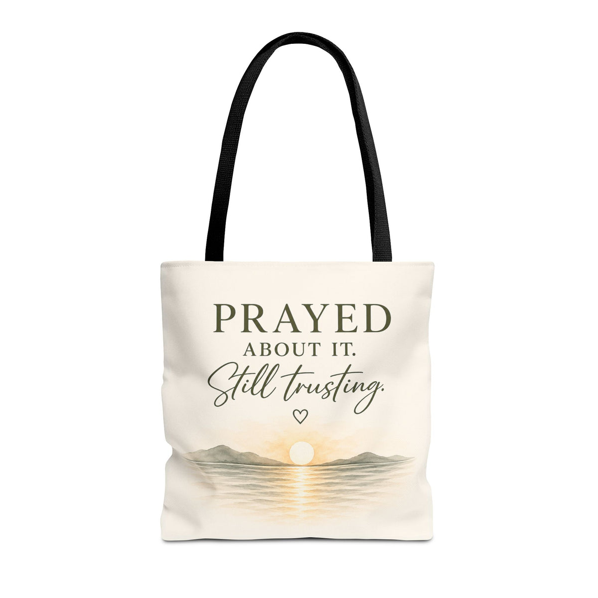 Prayed About It. Still Trusting.™ Double-Sided Faith Tote Bag | Minimalist Christian Canvas Tote | Coastal Watercolor Gift for Women