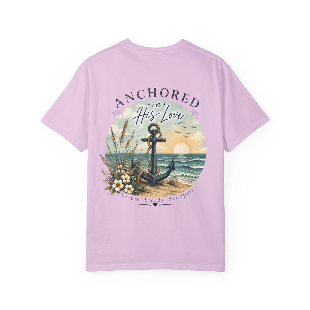 Anchored in His Love Comfort Colors® Tee | Christian Coastal T-Shirt | Faith-Based Beach Shirt | Matthew 19:26 | Still Blessed Co.