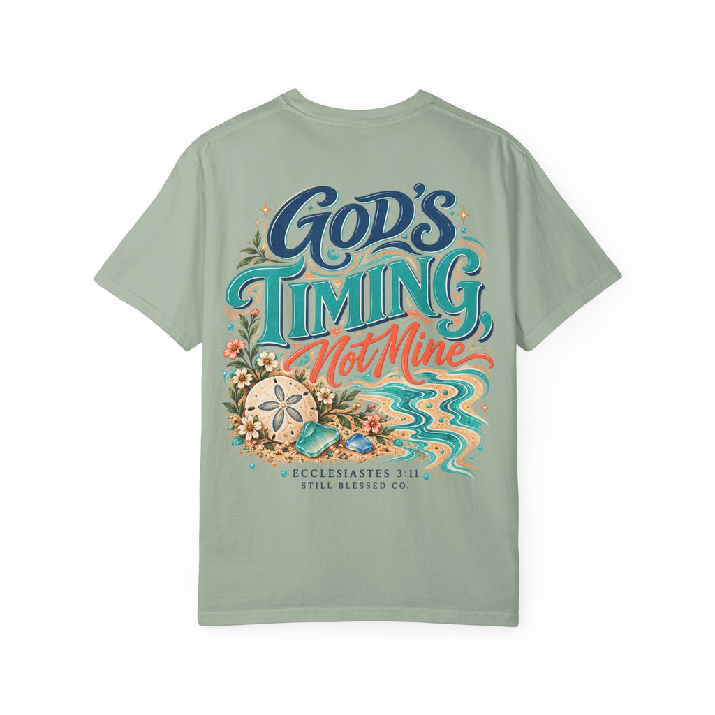 God's Timing, Not Mine Comfort Colors® T-Shirt | Christian Coastal Shirt | Faith-Based Beach Tee | Ecclesiastes 3:11 | Still Blessed Co.