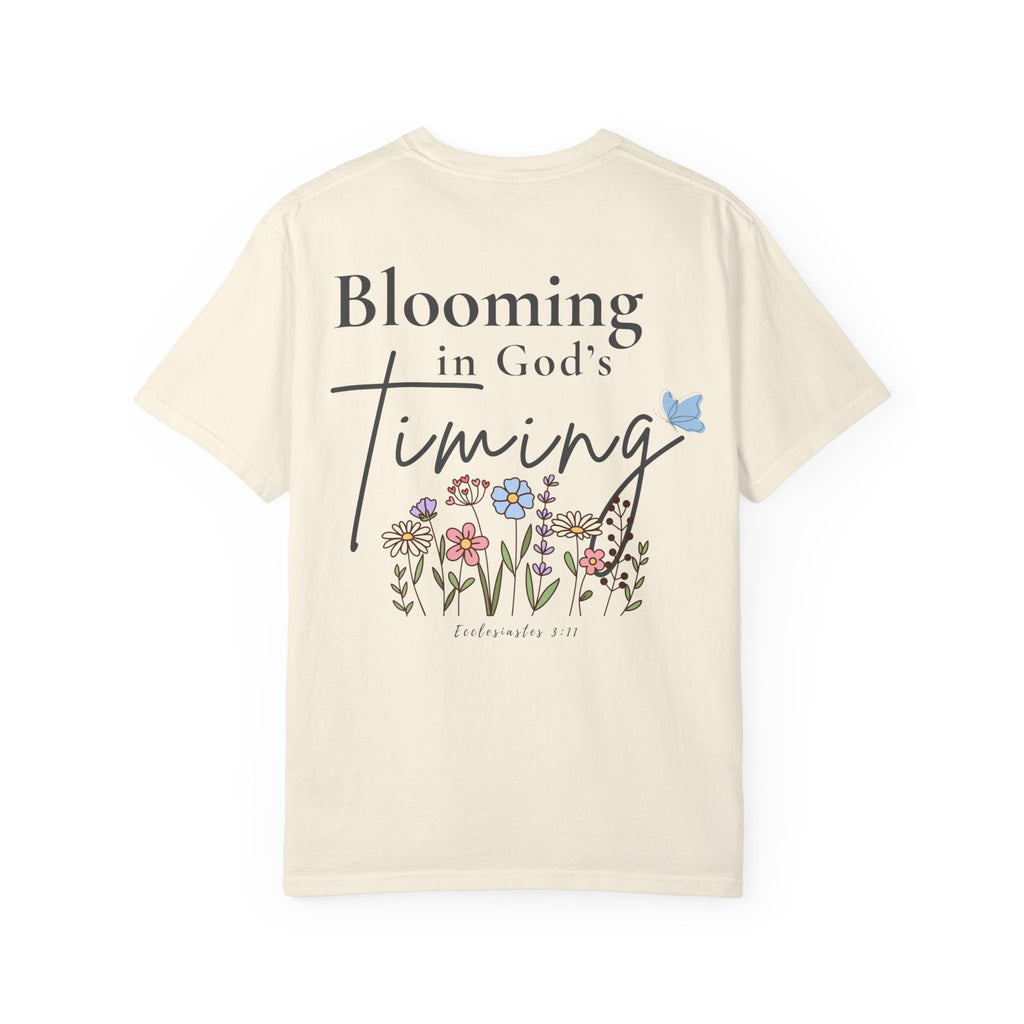 Blooming in God’s Timing Comfort Colors® Tee | Christian Floral Front & Back Shirt | Faith-Inspired Gift for Her