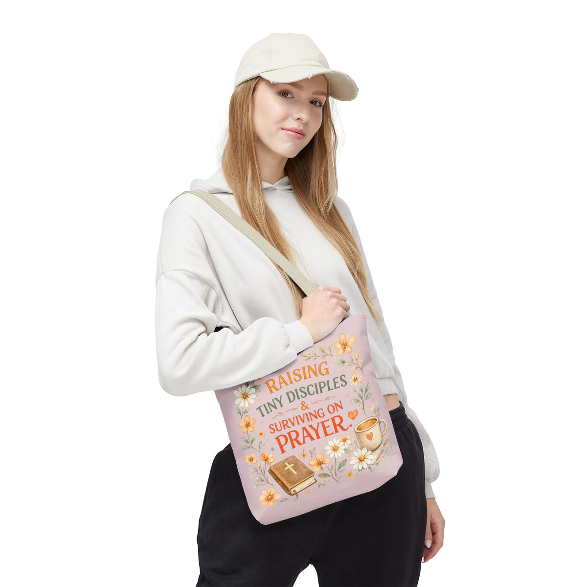 Raising Tiny Disciples & Surviving on Prayer™ Double-Sided Christian Mama Tote Bag | Faith-Based Canvas Tote | Gift for Moms