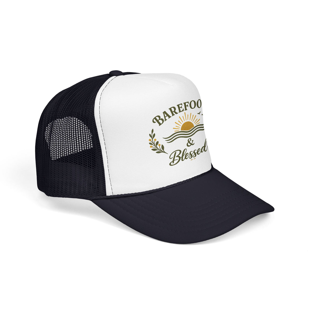 Barefoot & Blessed™ Coastal Christian Trucker Hat | Women's Boutique Beach Snapback | Faith Lifestyle Hat | Still Blessed Co.