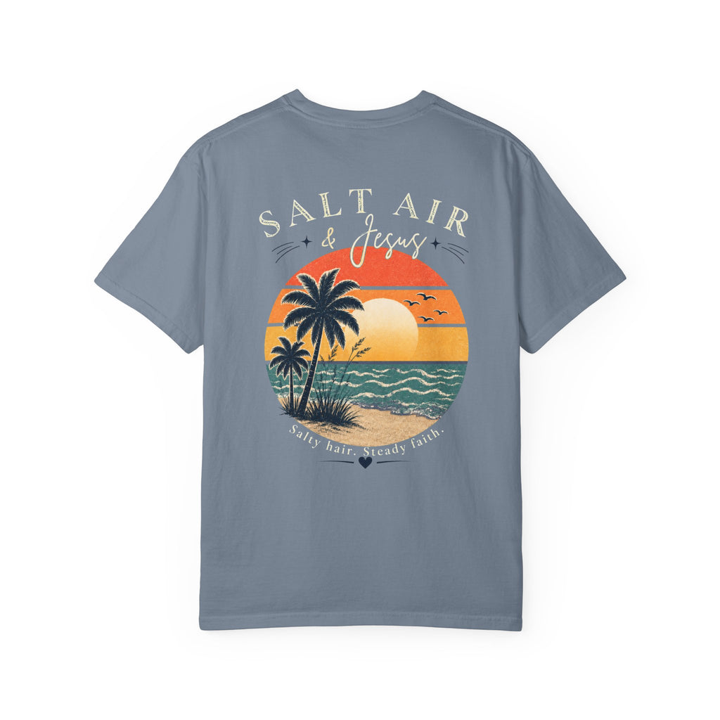 Salt Air & Jesus™ Coastal Faith Comfort Colors Tee | Christian Beach Shirt | Salty Hair Steady Faith Graphic Tee