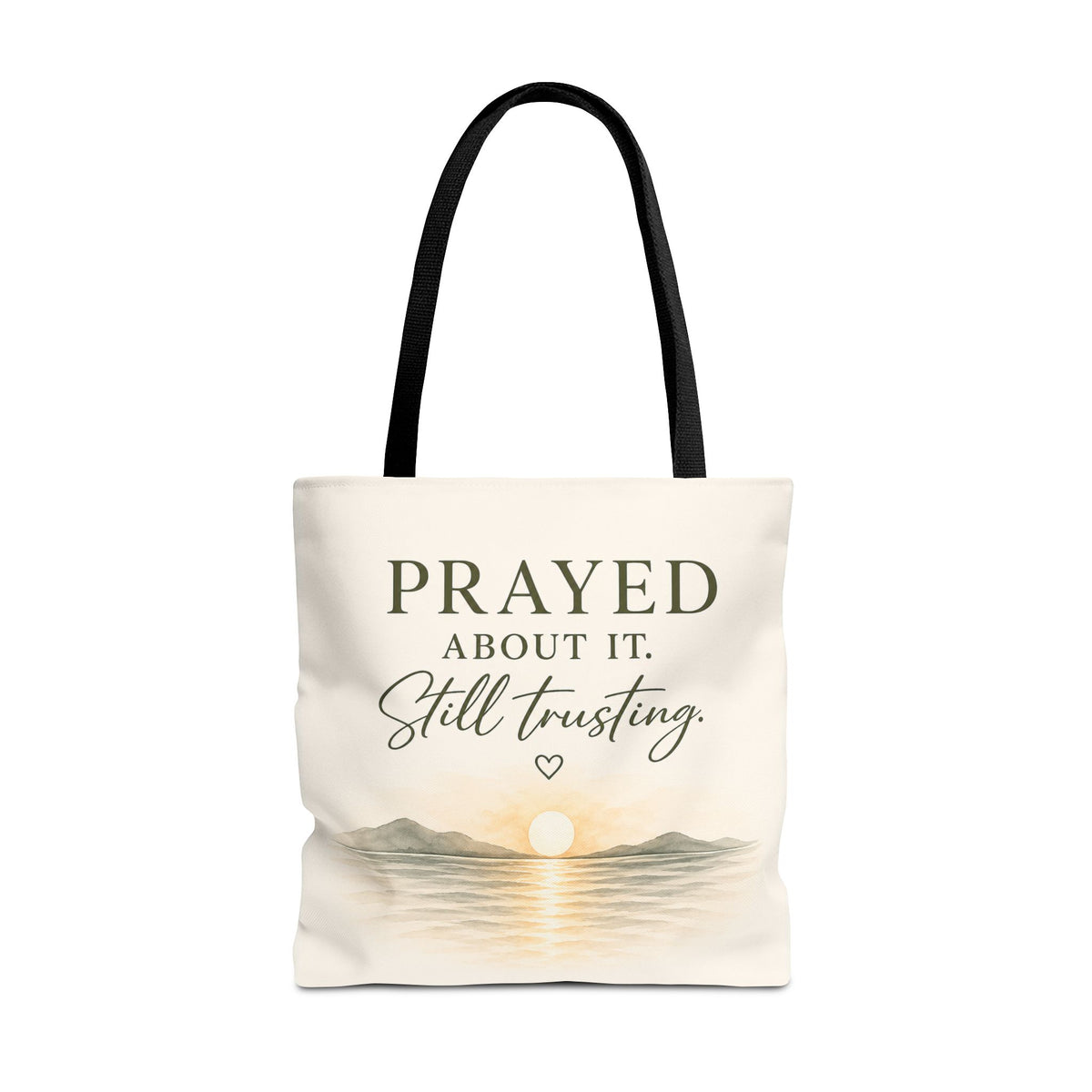 Prayed About It. Still Trusting.™ Double-Sided Faith Tote Bag | Minimalist Christian Canvas Tote | Coastal Watercolor Gift for Women