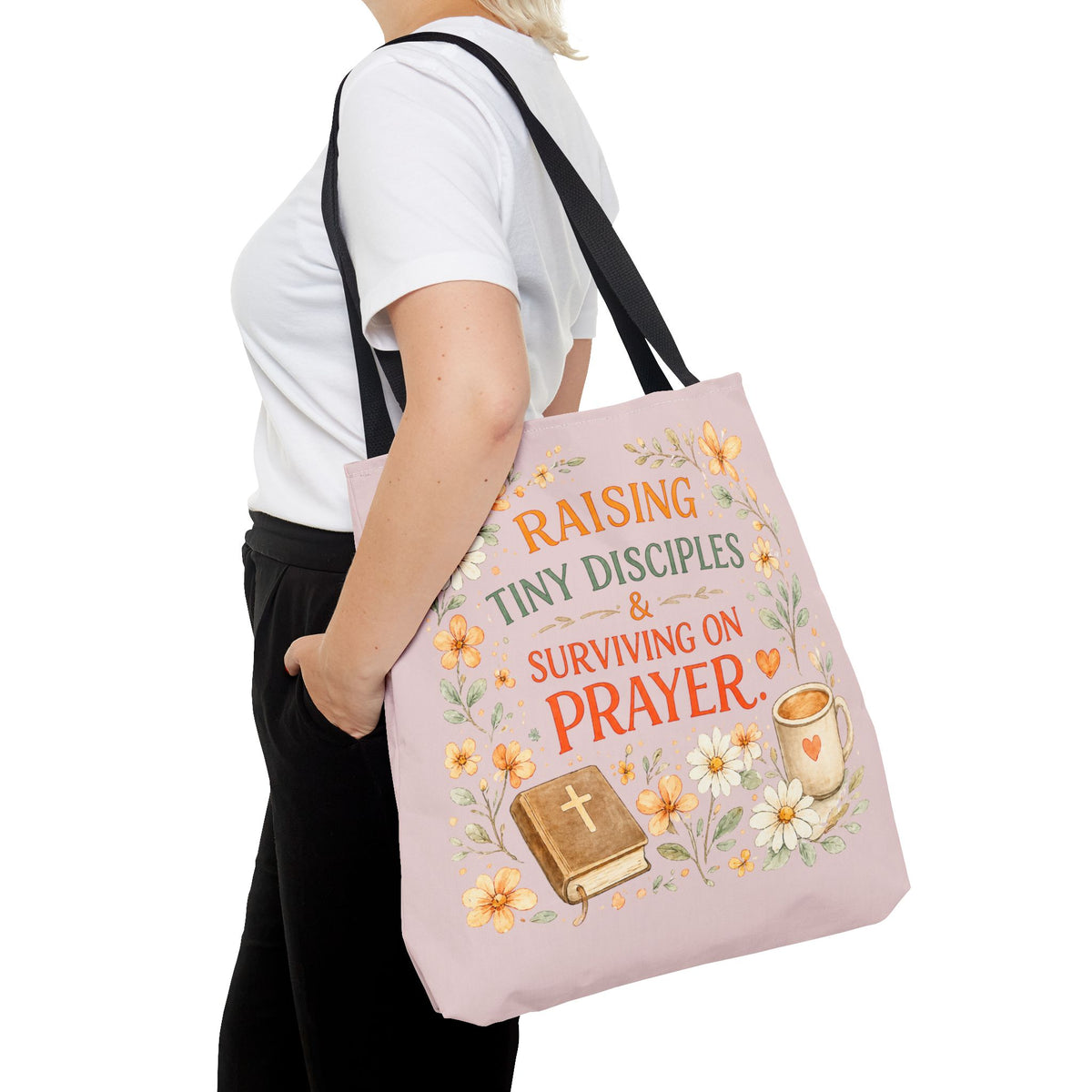 Raising Tiny Disciples & Surviving on Prayer™ Double-Sided Christian Mama Tote Bag | Faith-Based Canvas Tote | Gift for Moms