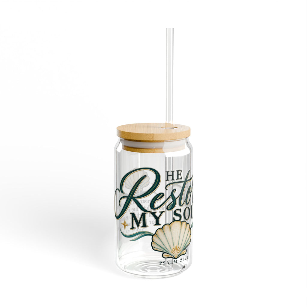 He Restores My Soul | Coastal Faith Glass Sipper · 16 oz