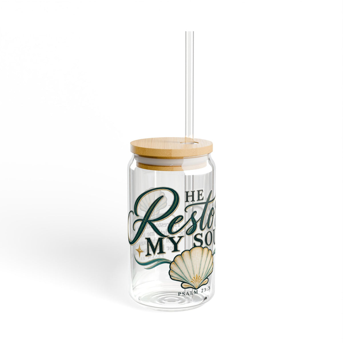 He Restores My Soul | Coastal Faith Glass Sipper · 16 oz
