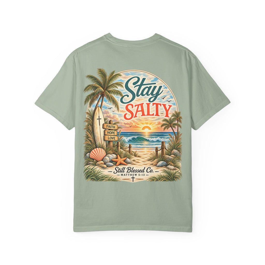 Stay Salty Comfort Colors® T-Shirt | Coastal Christian Beach Tee | Matthew 5:13–16 | Faith-Based Summer Shirt | Still Blessed Co.
