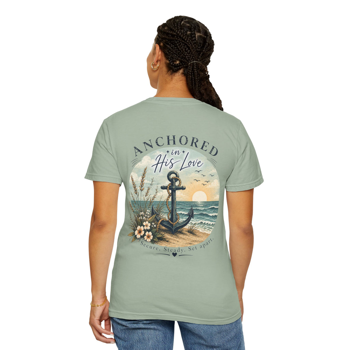 Anchored in His Love Comfort Colors® Tee | Christian Coastal T-Shirt | Faith-Based Beach Shirt | Matthew 19:26 | Still Blessed Co.